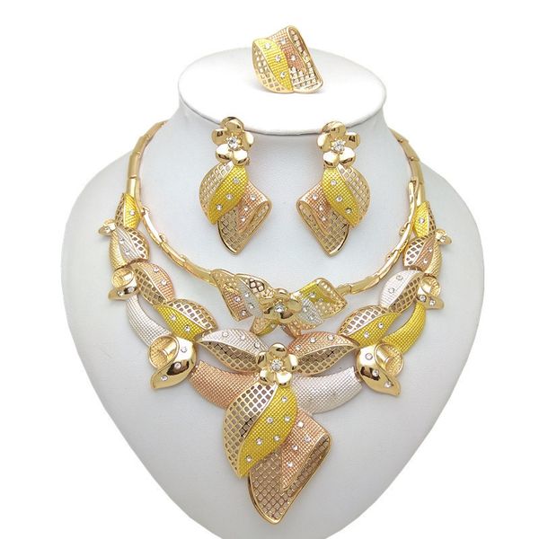 

wedding jewelry sets kingdom ma nigerian wedding african costume jewelry set dubai neckace bracelet earring ring for women party sets 230203, Slivery;golden