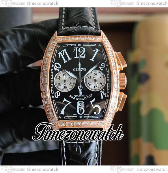 

40mm casablanca black dial mens watch fifa world cup 8880 c quartz chronograph leather strap satch rose gold gemstone bezel watches twbe tim, Slivery;brown