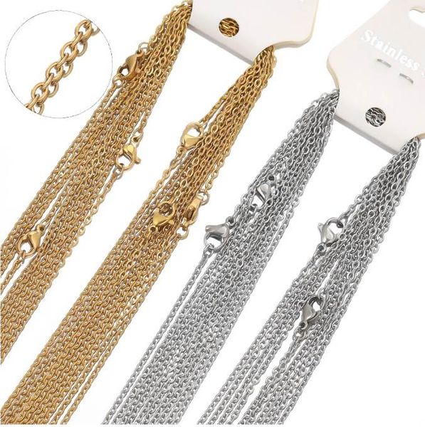 

10pcs 50cm 2mm gold color stainless steel link chains necklaces fashion jewelry cuban chains wholesale chain diy crafts, Silver
