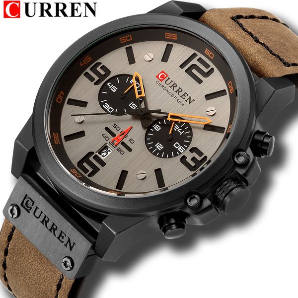 

wristwatches est men watches curren brand luxury quartz mens leather military date male clock relogio masculino 230202, Slivery;brown