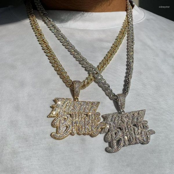 

choker chokers iced out bling men jewelry micro pave 5a cz gold color rock punk hip hop letter hustle or be broke pendant necklacechokers, Golden;silver