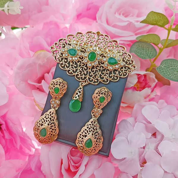 

wedding jewelry sets moroccan set arabian robe pin colorful crystal brooch moon shape pendant earrings bridal gift 230202, Slivery;golden