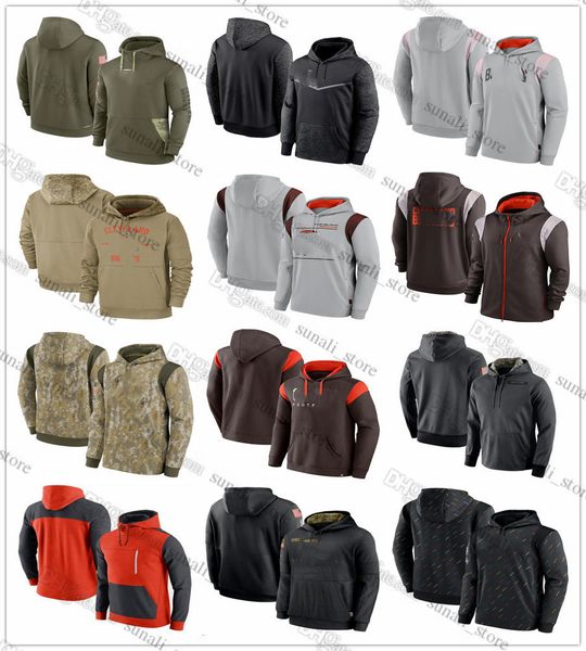 

cleveland''browns''football olive salute to service hoodies sweatshirts therma performance pullover hoodie''nf, Black;red