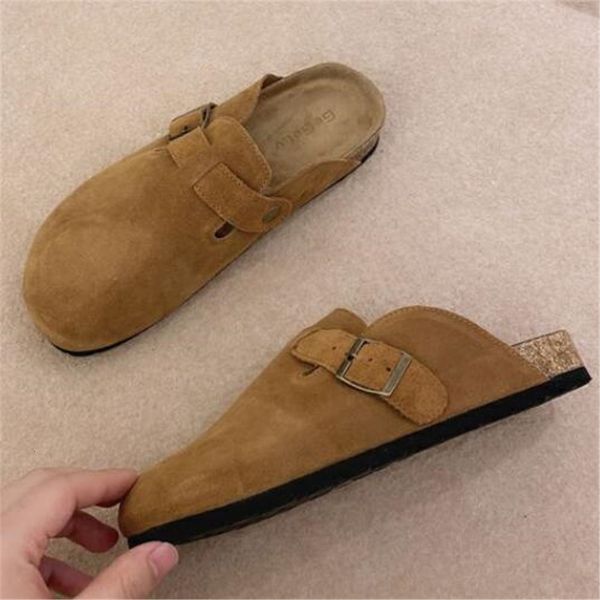 

slippers women cork slippers spring summer shoes casual flats slides female closed toe sandals ladies fashion buckle footwear 230203, Black