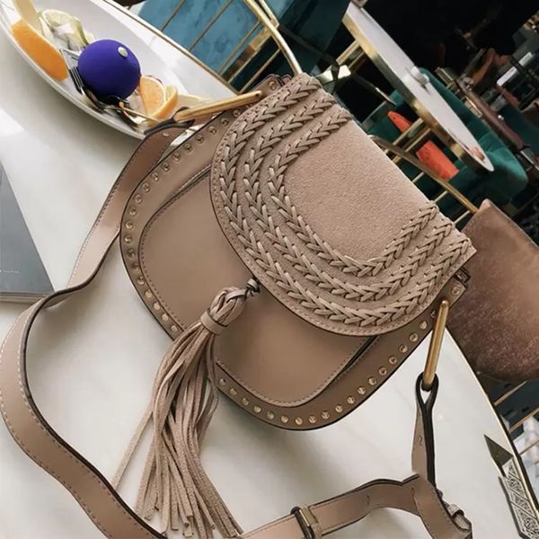 

designer vintage classic tassel saddles bag genuine leather luxurys shoulder bag tote woody retro women's purses handbags crossbody clu
