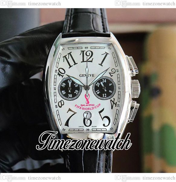 

40mm white dial mens watch fifa world cup 8880 cc quartz chronograph steel case black leather strap satch twbe timezonewatch e261a1, Slivery;brown