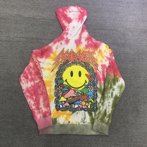 

tie-dye smile face print men's hoodies kanyes travis hooded oversized sweatshirts big sweat shirt pullovers hoody, Black