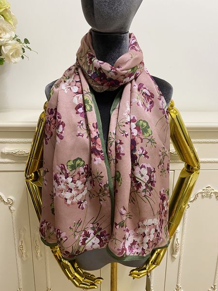 

women's long scarf scarves shawl double layer design 100% silk material print letter flowers pattern size 180cm - 65cm, Blue;gray