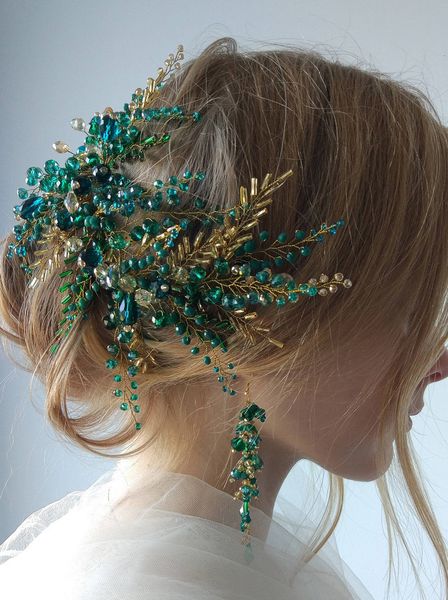 

wedding hair jewelry bohe green vine piece crystal headdress bridal gold accessories bride headband for women 230202, Slivery;golden