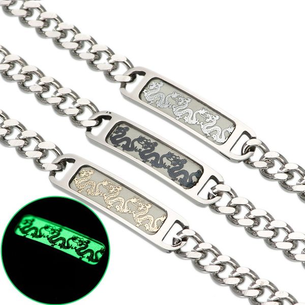 

chinese dragon titanium steel luminous chain bracelet wholesale, Black