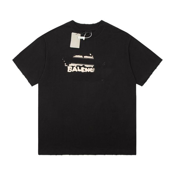 

new bal graffiti printing short-sleeved cotton combed cotton fabric spray printing abraded imitation old technology for men and women casua, White;black