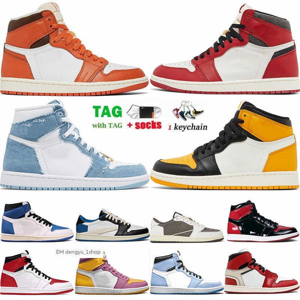 

1s mens basketball shoes 1 denim lost found stage haze low dark reverse mocha university blue bred patent mens womens sports air shoe, Black