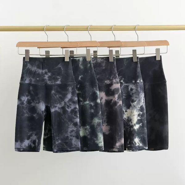 

luluwomen yoga five-point pants women's tie-dye elastic tight cycling pants high waist buttocks fitness clothing naked sports shorts