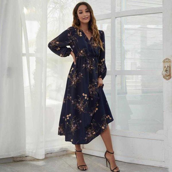 

nuoxi autumn dress and winter elegant v neck printed casual holiday, Black;gray