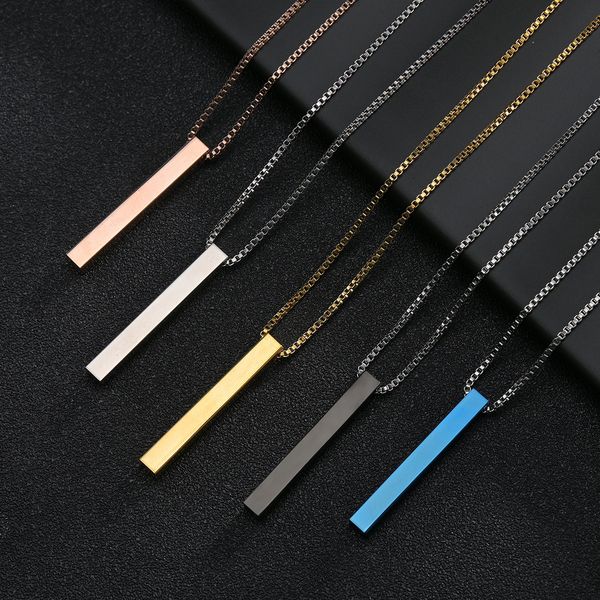 

titanium steel bar pendant necklace glossy square cylinder pendant necklace wholesale, Silver