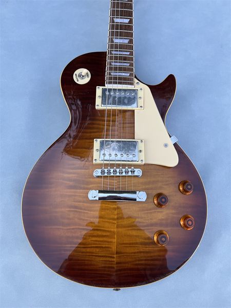 

rosewood fingerboard electric guitar, chrome hardware, flame maple solid mahogany body guitar, yellow binding