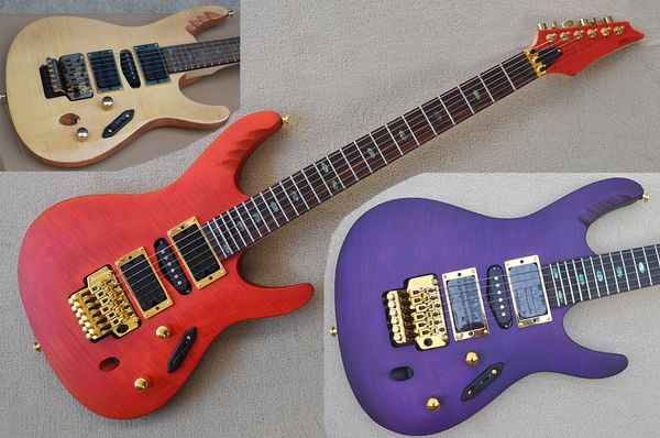 

factory custom electric guitar natural wood color orange and purple flame maple veneer rosewood fretboard hsh pickups can be customized