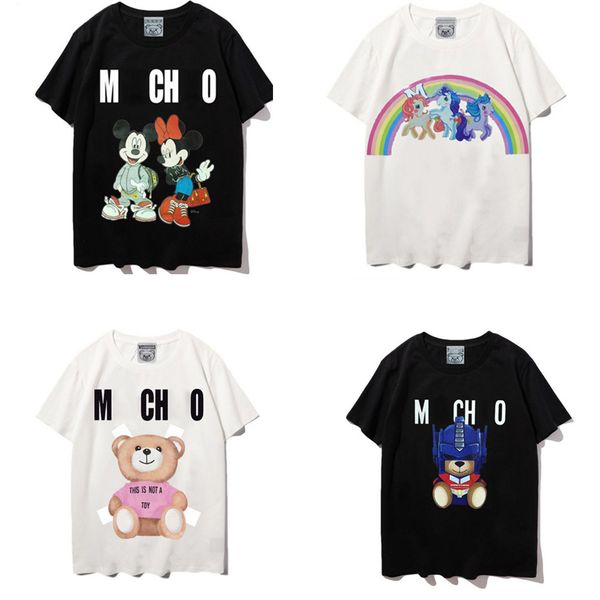 

italy brands full sleeve t shirt plush bear letter graphic print black white leisure fashion durable quality couple coach designer mens woma, White;black