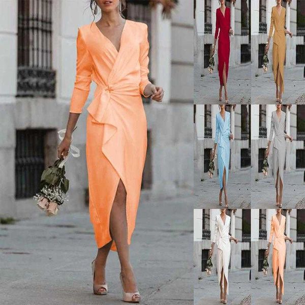 

autumn and winter mid length dress waist wrapped chest temperament commute thin, Black;gray