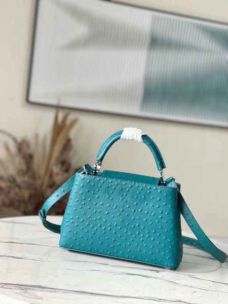 

designer capucines ostrich leather tote bags ornate clasp handle handbags letter and flower pattern one shoulder bags large capacity shoppin