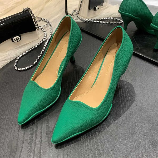 

dress shoes green high heels for women 2022 spring autumn pointed toe women's pumps office party shoe ladies brand zapatos de mujer g23, Black