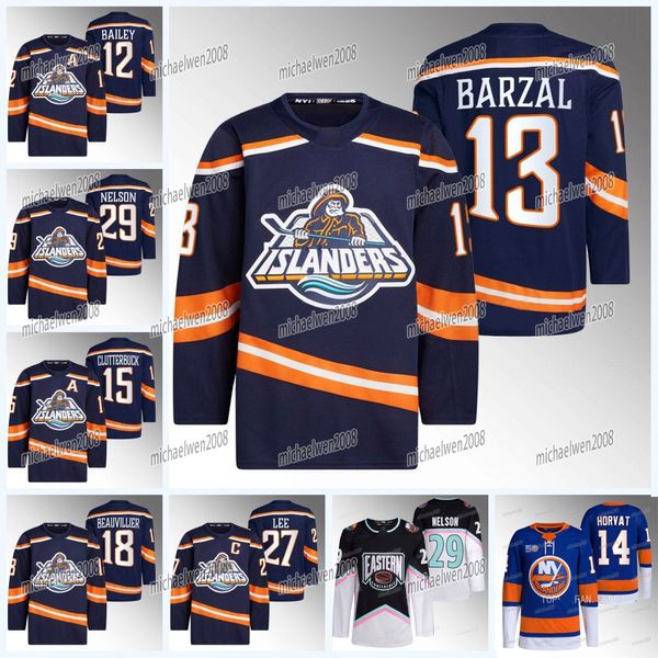 

custom 13 mathew barzal islanders jersey 2023 all star anders lee ilya sorokin bo horvat anthony beauvillier matt martin clutterbuck ilya so, Black;red