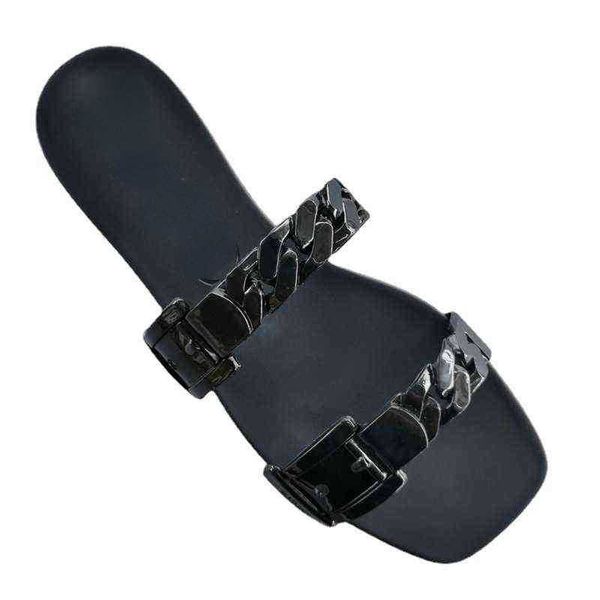 

spring and summer 2023 g flat bottomed plastic slippers chain drag beach sandal fashion jelly shoes, Black