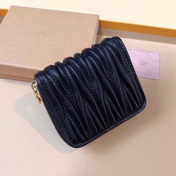 

brand designer change purse metal money clip handbag sheepskin pleated women's card short high-beauty wallet versatile fashion leather, Red;black