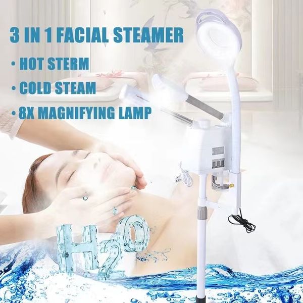 

3 in 1 facial steamer and cold steam with 8x led magnifying lamp ozone nano ionic humidifier vaporizer aromatherapy mist