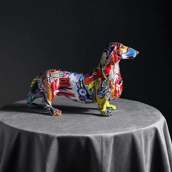 

decorative objects figurines creative home modern painted colorful dachshund dog decoration wine cabinet office decor deskcrafts 230204