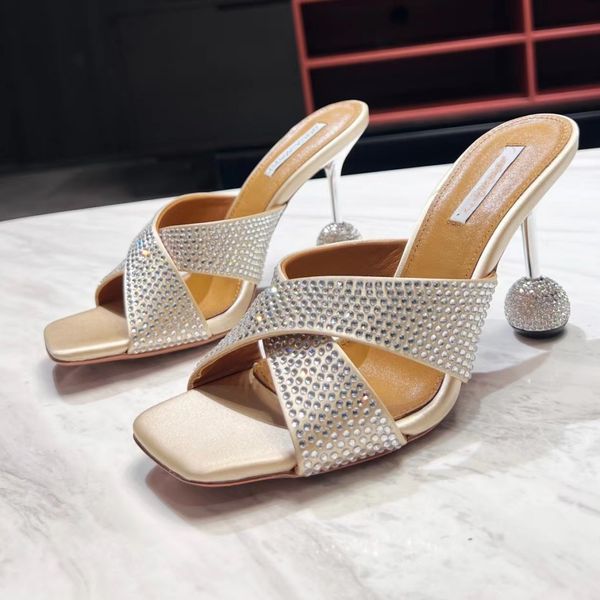 

rhinestone slippers luxury designer classic womens high heeled dress shoes decorative ankle strap 10cm profiled heel sandals our size 35-42, Black