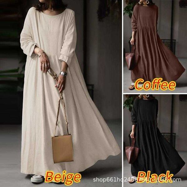 

loose long dress cotton solid color temperament commute white pullover, Black;gray