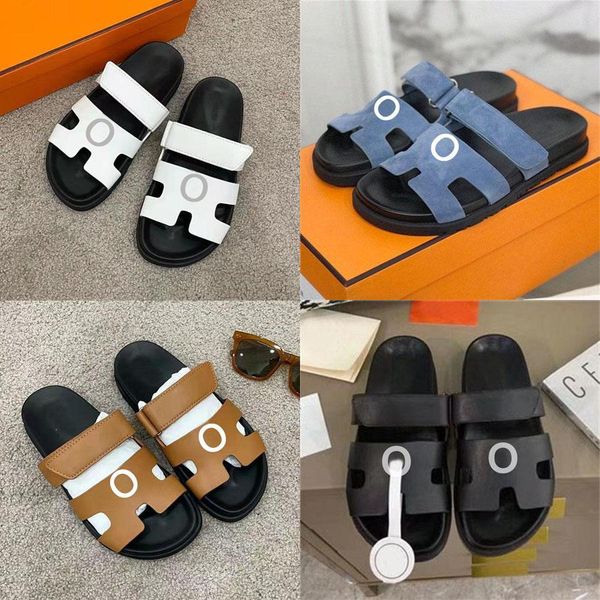 

2023 new fashion designer chypre slippers beach classic flat sandals luxury summer lady leather flip flops men women slides size 35-44 high, Black