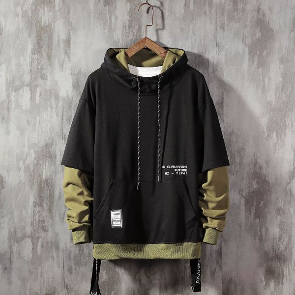 

mens hoodies sweatshirts wetailor sweatshirt hip hop pullover streetwear casual fashion clothes colorblock cotton 230203, Black