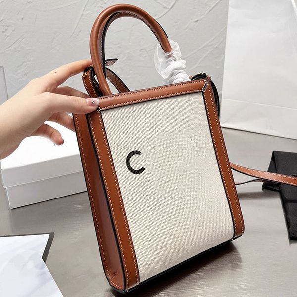

mini canvas totes bag patchwork shopping handbag split crossbody bags genuine leather thread letter triomp printing detachable belt strap fa