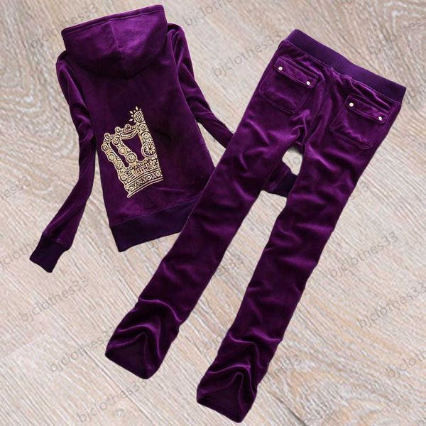 

juicy womens two piece pant gold crown logo printed regular style long sleeve high-waisted pockets slimming trousers 5 colors designer trac, White