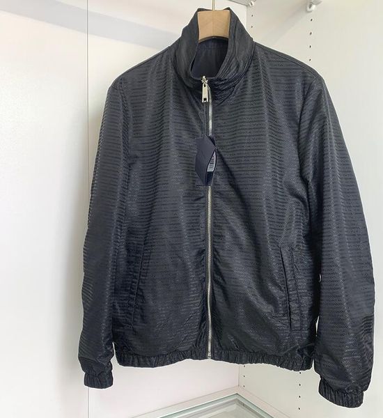 

men reversible jacket jacquard weave vein stand collar coat 43, Black;brown
