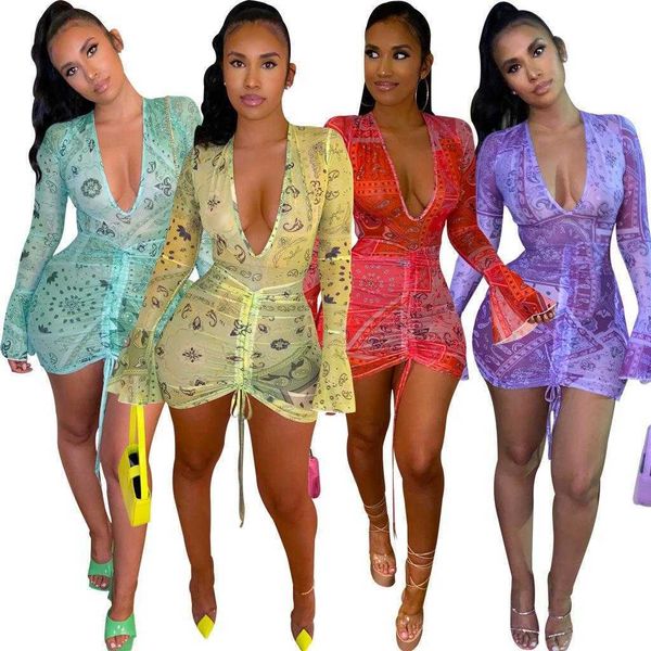 

fashion nightclub high elastic dresses mesh floral print dress, Black;gray