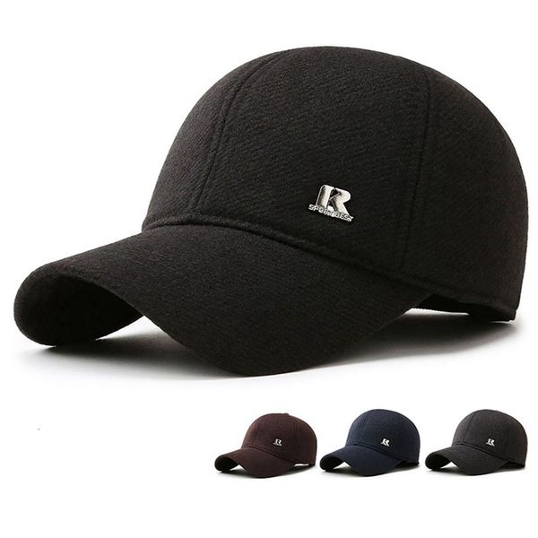 

ball caps winter mens hat warm baseball adjustable size plus velvet middleaged elderly cotton earmuffs hats 230203, Blue;gray
