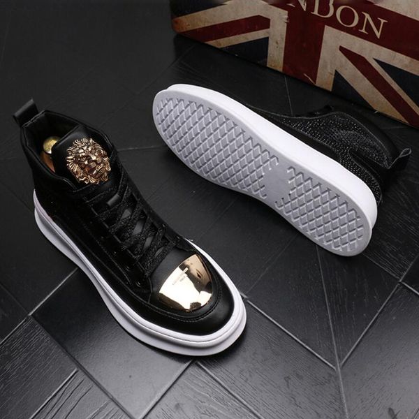 

new brand designer men's golden shoes rivet boots rivets shoe high-end daily soft bottom leisure daily shoes hombre zapatos a7, Black