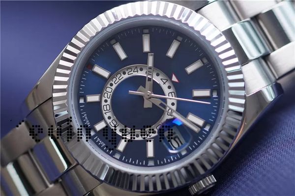 

with box mens automatic mechanical 42mm blue watch black stainless steel sky-dweller full function small dial date calendar working wristwat, Slivery;brown