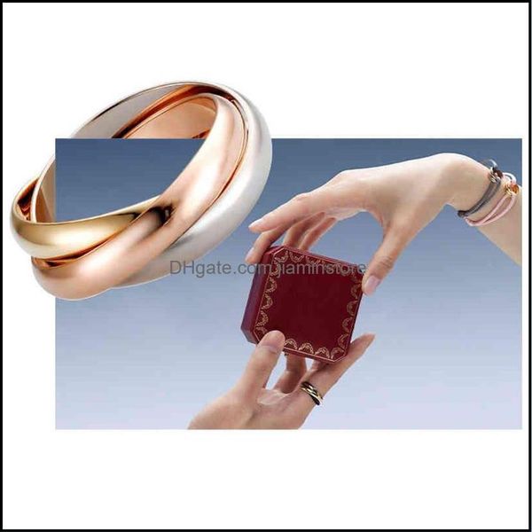 

band rings jewelry j.hangke trinity ring titanium steel triple love for women men wedding engagement s gift drop delivery 2021 at5271t, Silver