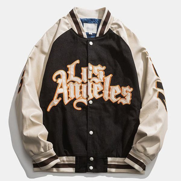 

men's jackets embroidered baseball jacket women's coat bomber jacket trend casual wild loose baseball uniform handsome boy jacket, Black;brown
