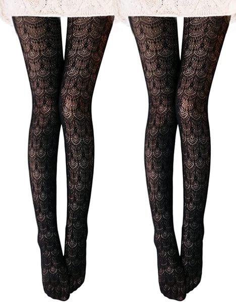 

vero monte womens colorful hollow out knitted tights - patterned lace stockings, Red;black