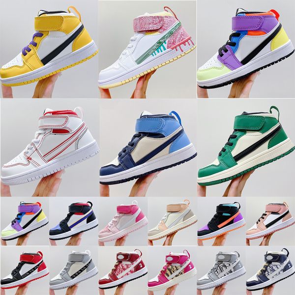 

childrens infants 1s mid basketball shoes toddler kids 1 hook loop trainers kid runner athletic shoes child pine green game royal obsidian p, Black