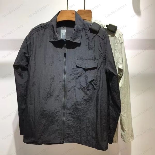 

designers summer solid light men's jacket sunscreen zipper lapel coat loose casual outdoor couple frock epaulet style shirt, Black;brown