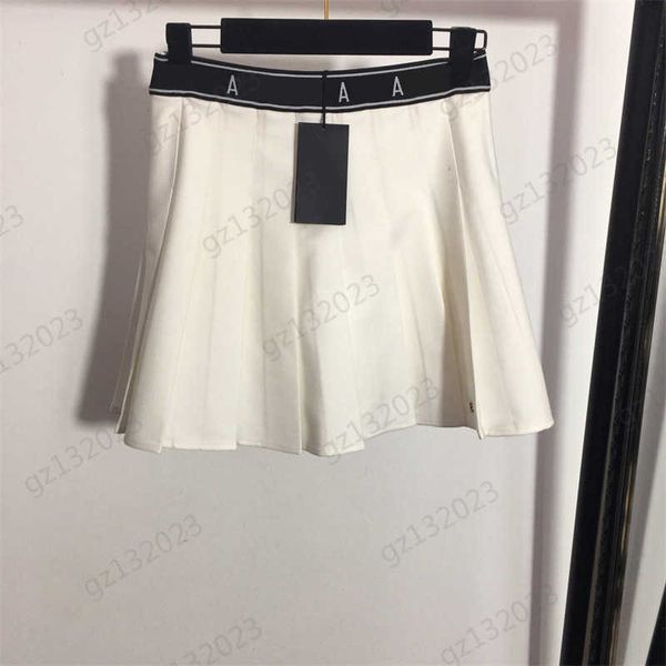 

brand skirts patchwork letter webbing elastic waist casual pleated short skirt metal brand logo decorative corset waist slim skirts women cl, Black