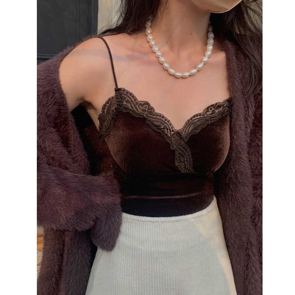 

sunshine2023 fall new lace bra velvet back strap with no trace inside and outside wear chest wrap, Red;black