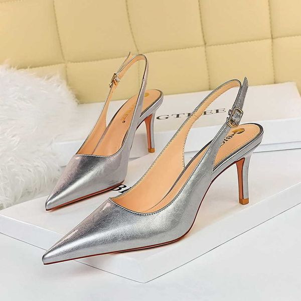 

dress shoes 2021 summer women white 7cm thin high heels slingback sandals office lady blue gold silver heels sandals big size wedding shoes, Black