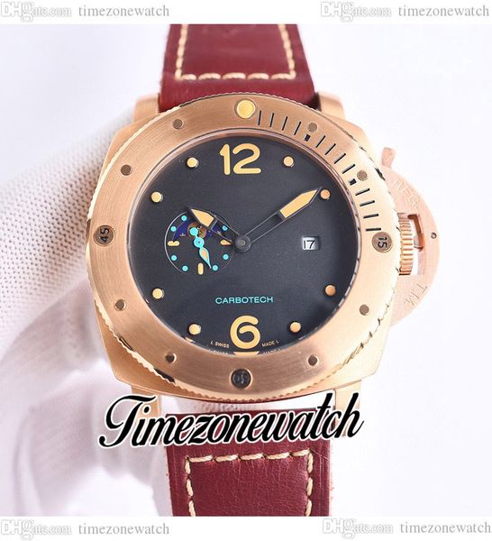 

sjf bd1 phase moon 8217 automatic mens watch luminous black dial rose gold case brown leather strap diver gents 44mm watches twbe timezonewa, Slivery;brown